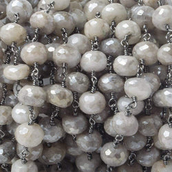 9mm Mystic Platinum Grey Moonstone faceted rondelle Black Gold Chain by the foot 24 pcs (ONLINE ORDER ONLY)