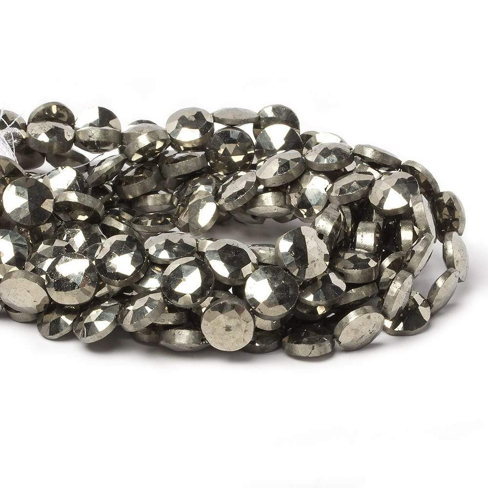 9mm Pyrite faceted coin beads 8 inch 23 pieces (ONLINE ORDER ONLY)