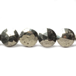 9mm Pyrite faceted coin beads 8 inch 23 pieces (ONLINE ORDER ONLY)