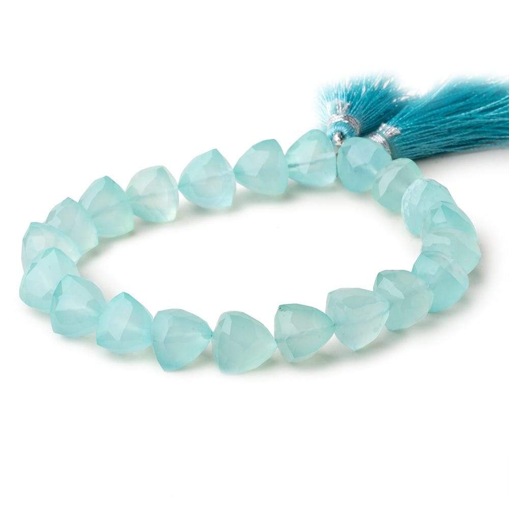9mm Seafoam Blue Chalcedony straight drilled faceted trillions 8 inch 21 beads (ONLINE ORDER ONLY)