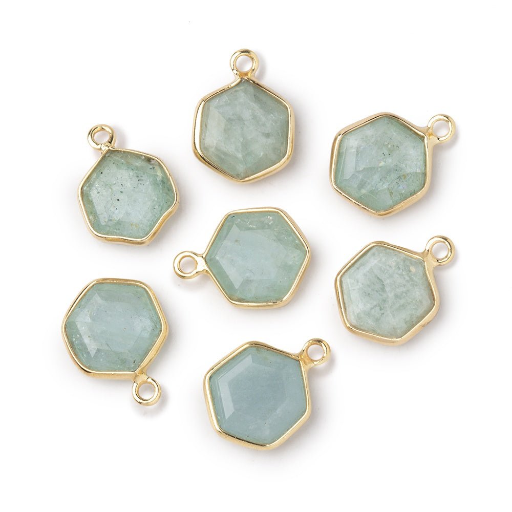 9mm Vermeil Bezel Aquamarine Bevel Faceted Hexagon Pendant 1 piece (ONLINE ORDER ONLY)