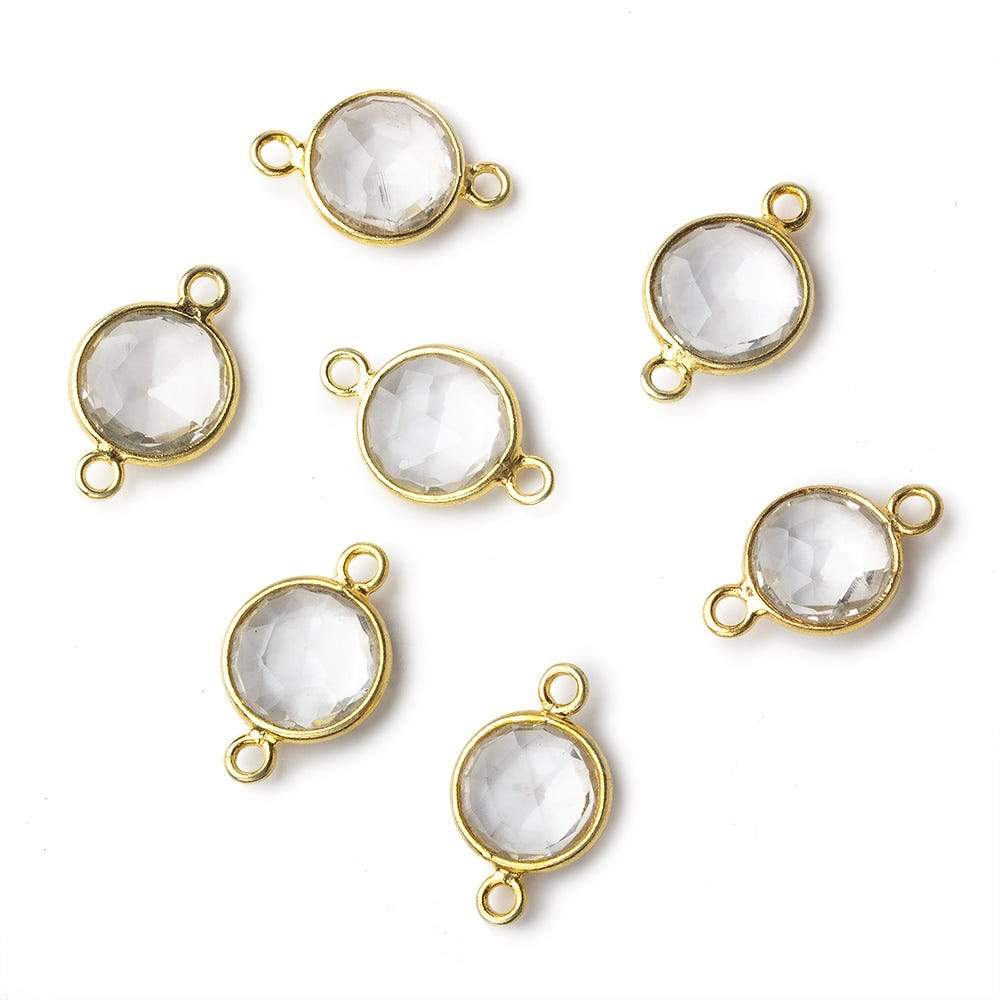 9mm Vermeil Bezel Crystal Quartz faceted coin Connector 1 focal bead (ONLINE ORDER ONLY)