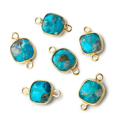 9mm Vermeil Bezel Enhanced Turquoise faceted cushion Connector 1 focal bead (ONLINE ORDER ONLY)