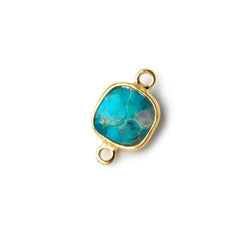 9mm Vermeil Bezel Enhanced Turquoise faceted cushion Connector 1 focal bead (ONLINE ORDER ONLY)