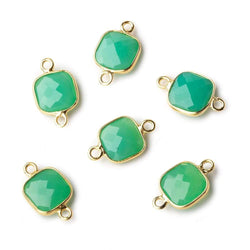 9mm Vermeil Bezel Green Onyx faceted cushion Connector 1 focal bead