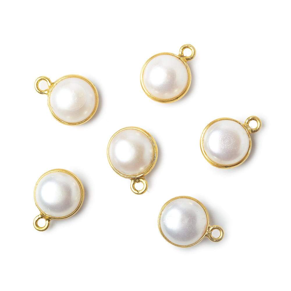 9mm Vermeil Bezel Rose' White Freshwater Pearl Button Pendant 1 Piece (ONLINE ORDER ONLY)