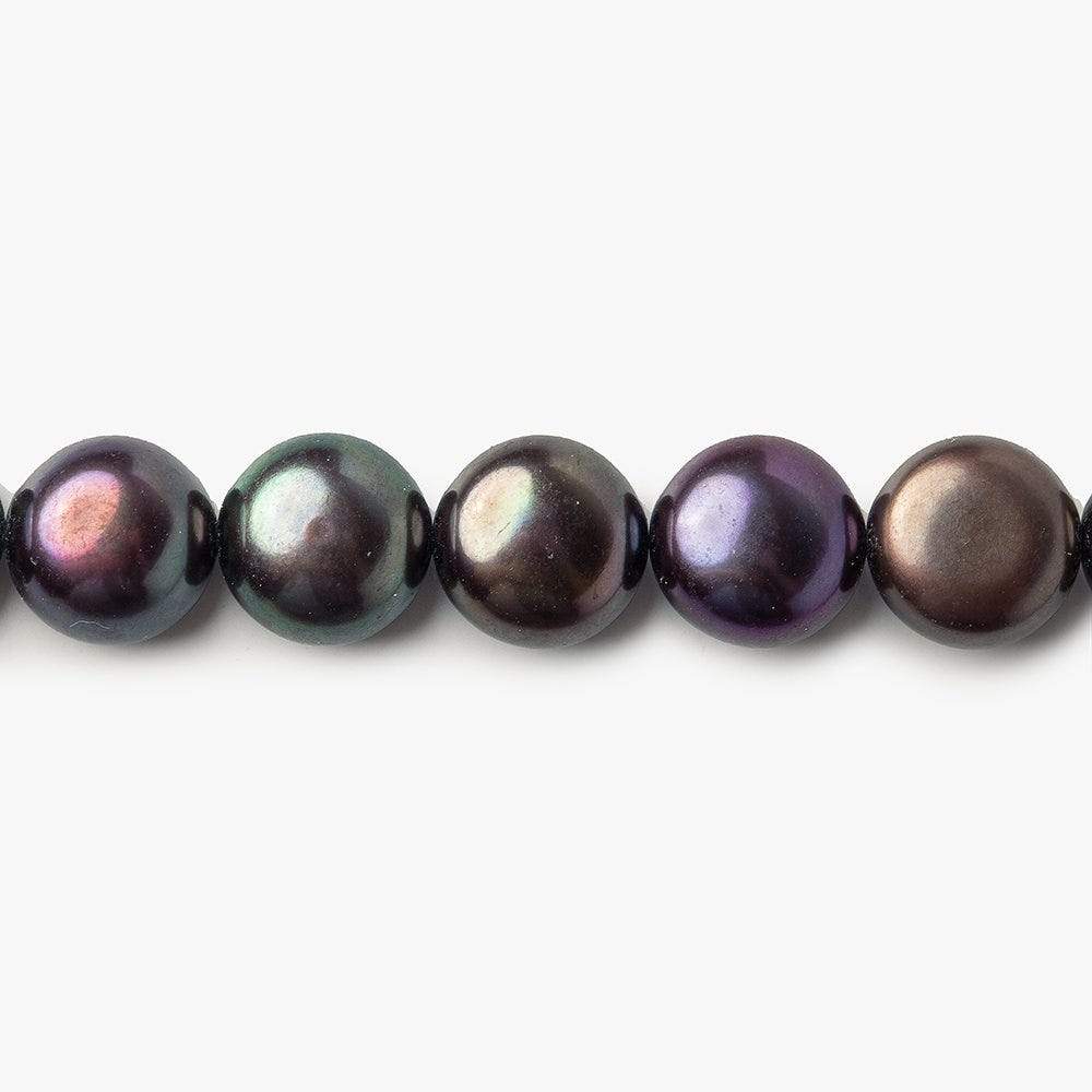 9mm Very Dark Peacock Button Freshwater Pearls 16 inch 45 pieces (ONLINE ORDER ONLY)