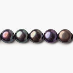 9mm Very Dark Peacock Button Freshwater Pearls 16 inch 45 pieces (ONLINE ORDER ONLY)