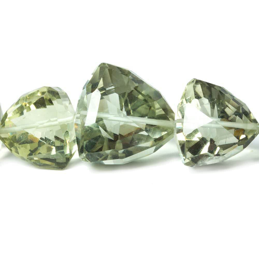 9x10x10mm-18x17x17mm Prasiolite Straight Drilled Faceted Trillion Beads, AAA Grade, 37 pieces (ONLINE ORDER ONLY)