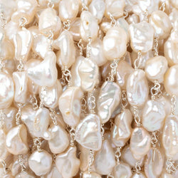 9x5-12x6mm Peach Keshi Pearls on .925 Silver Chain (ONLINE ORDER ONLY)