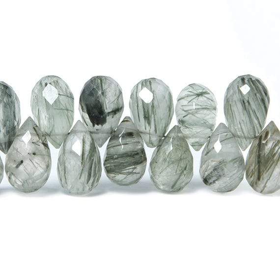 9x6-10x7mm Green Tourmalinated Quartz faceted Tear Drop beads 8 inch 58 pieces (ONLINE ORDER ONLY)