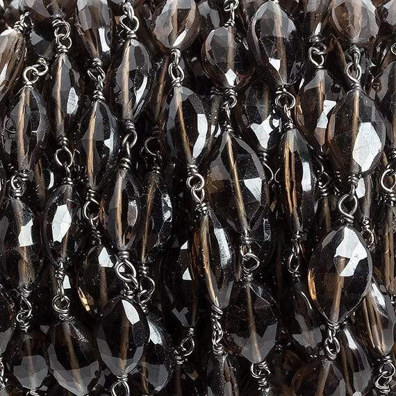 9x6-10x7mm Smoky Quartz facet oval Black Gold .925 Chain by the foot 20 beads (ONLINE ORDER ONLY)