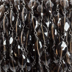 9x6-10x7mm Smoky Quartz facet oval Black Gold .925 Chain by the foot 20 beads (ONLINE ORDER ONLY)