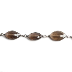 9x6-10x7mm Smoky Quartz facet oval Black Gold .925 Chain by the foot 20 beads (ONLINE ORDER ONLY)