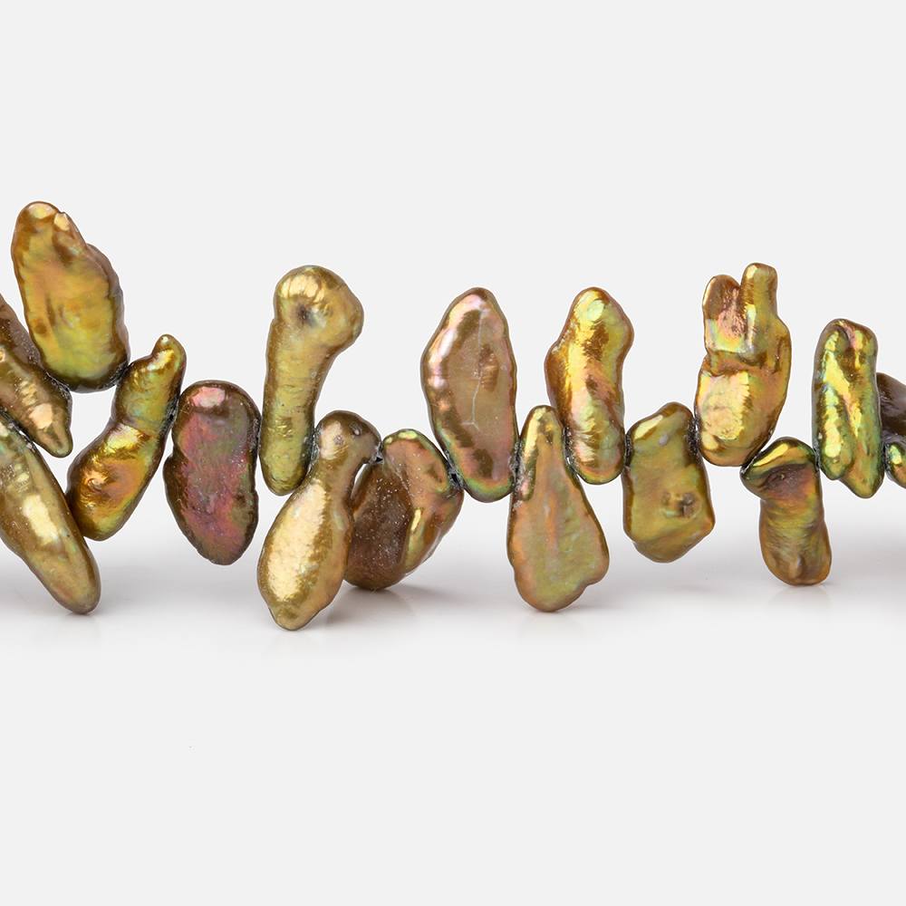 9x6-14x6mm Autumn Fern Green Top Drilled Keshi Pearls 15 inch 100 pieces (ONLINE ORDER ONLY)
