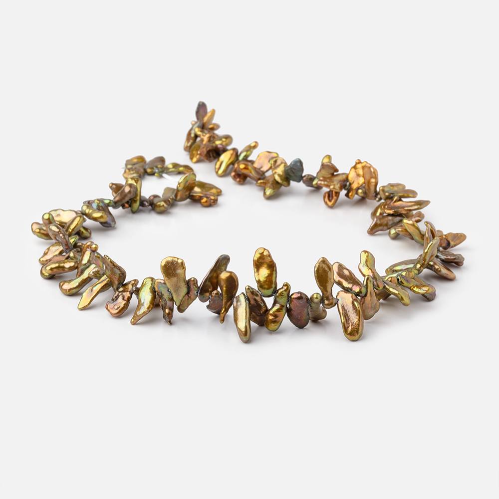 9x6-14x6mm Autumn Fern Green Top Drilled Keshi Pearls 15 inch 100 pieces (ONLINE ORDER ONLY)