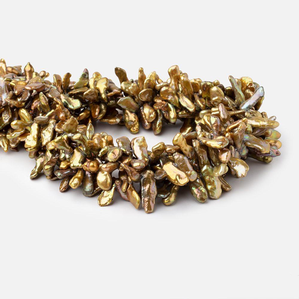 9x6-14x6mm Autumn Fern Green Top Drilled Keshi Pearls 15 inch 100 pieces (ONLINE ORDER ONLY)