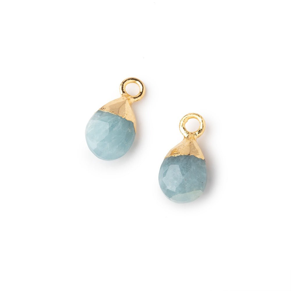9x6mm Gold Leafed Aquamarine Faceted Pear Set of 2 Pendants (ONLINE ORDER ONLY)