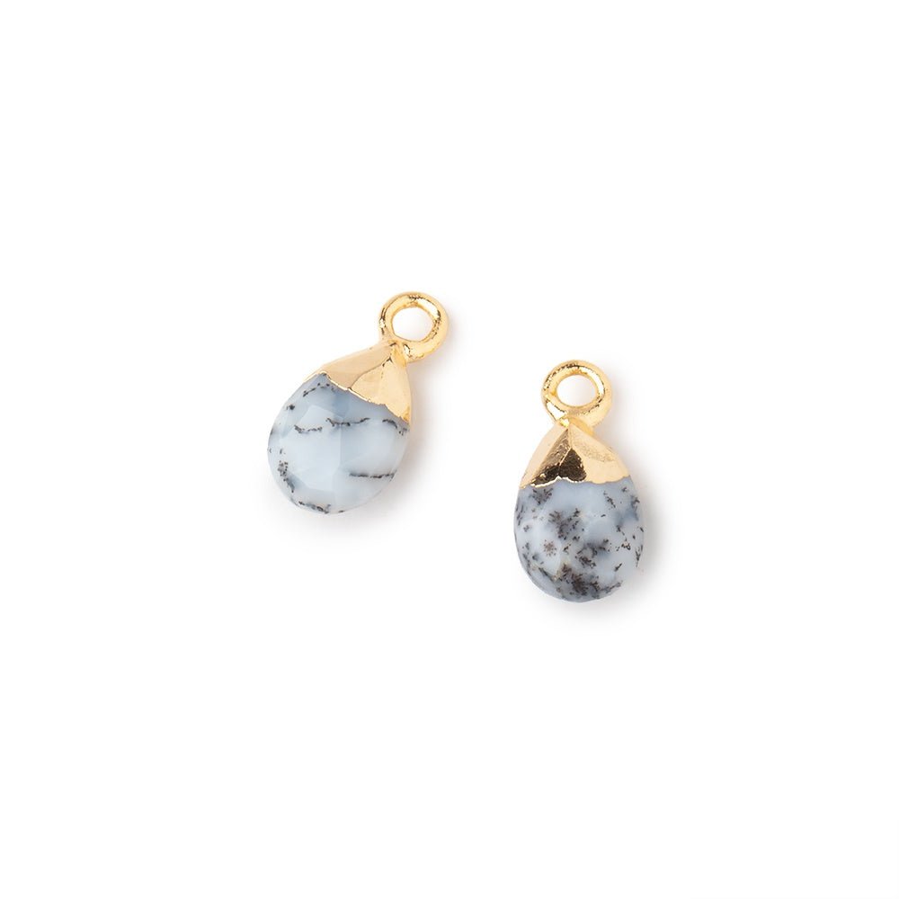 9x6mm Gold Leafed Dendritic Opal Faceted Pear Set of 2 Pendants (ONLINE ORDER ONLY)
