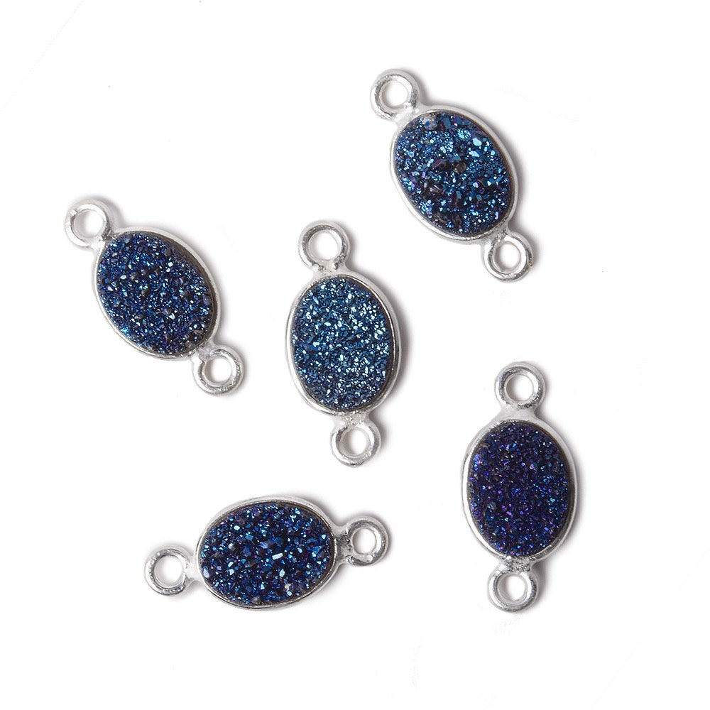 9x6mm Silver .925 Bezel Mystic Aegean Blue Drusy Oval Connector Set of 4 Pieces (ONLINE ORDER ONLY)