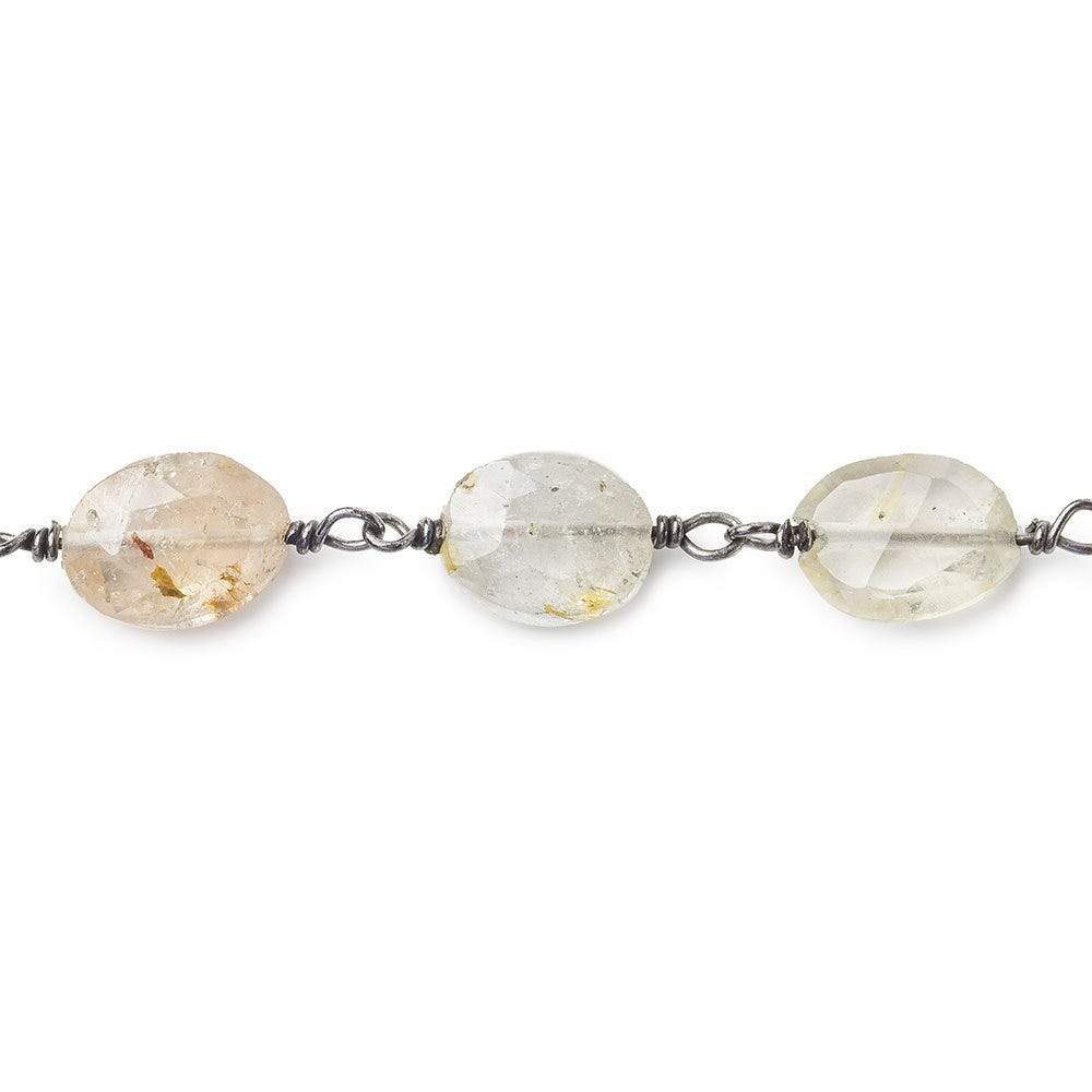 9x7-10x8mm Multi Topaz faceted oval Black Gold .925 Silver Chain by the foot 19 beads A (ONLINE ORDER ONLY)