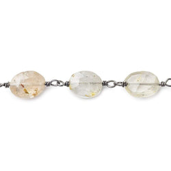 9x7-10x8mm Multi Topaz faceted oval Black Gold .925 Silver Chain by the foot 19 beads A (ONLINE ORDER ONLY)