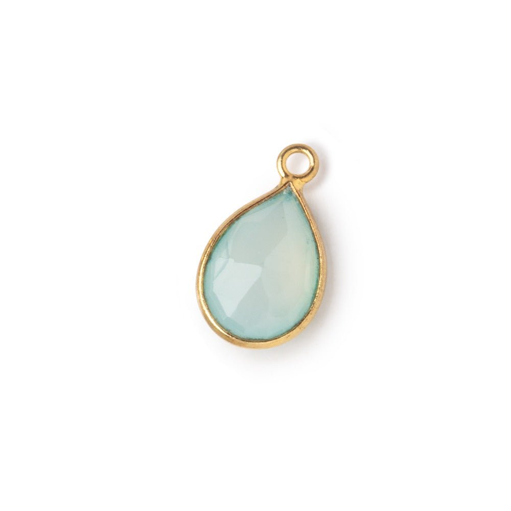 9x7-10x8mm Vermeil Bezel Sea Green Chalcedony Faceted Pear Pendant 1 piece (ONLINE ORDER ONLY)