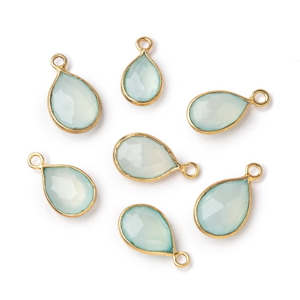 9x7-10x8mm Vermeil Bezel Sea Green Chalcedony Faceted Pear Pendant 1 piece (ONLINE ORDER ONLY)