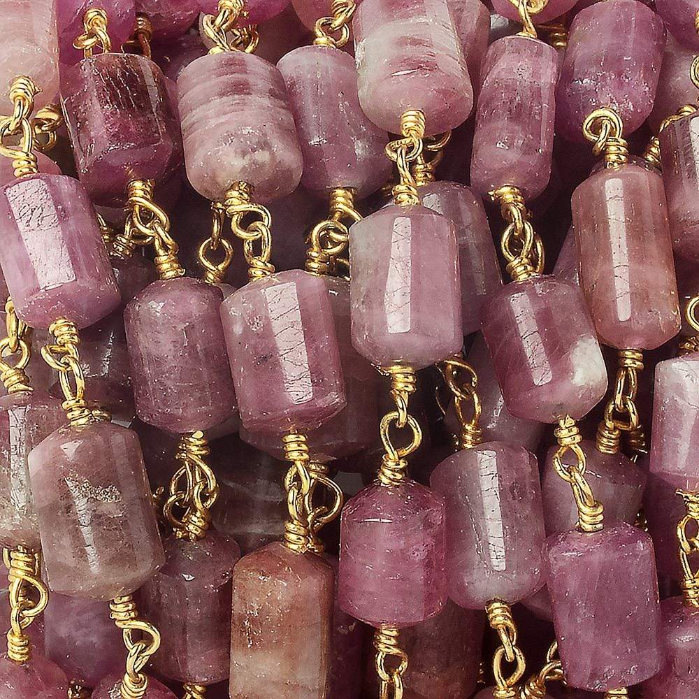 9x7-11x7mm Rubelite Tourmaline Plain Cylinder Tube Vermeil Chain by the foot 18 pieces (ONLINE ORDER ONLY)