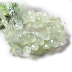 9x7-11x8mm Prehnite side drilled Faceted Cushion Beads 6 inch 18 pieces (ONLINE ORDER ONLY)