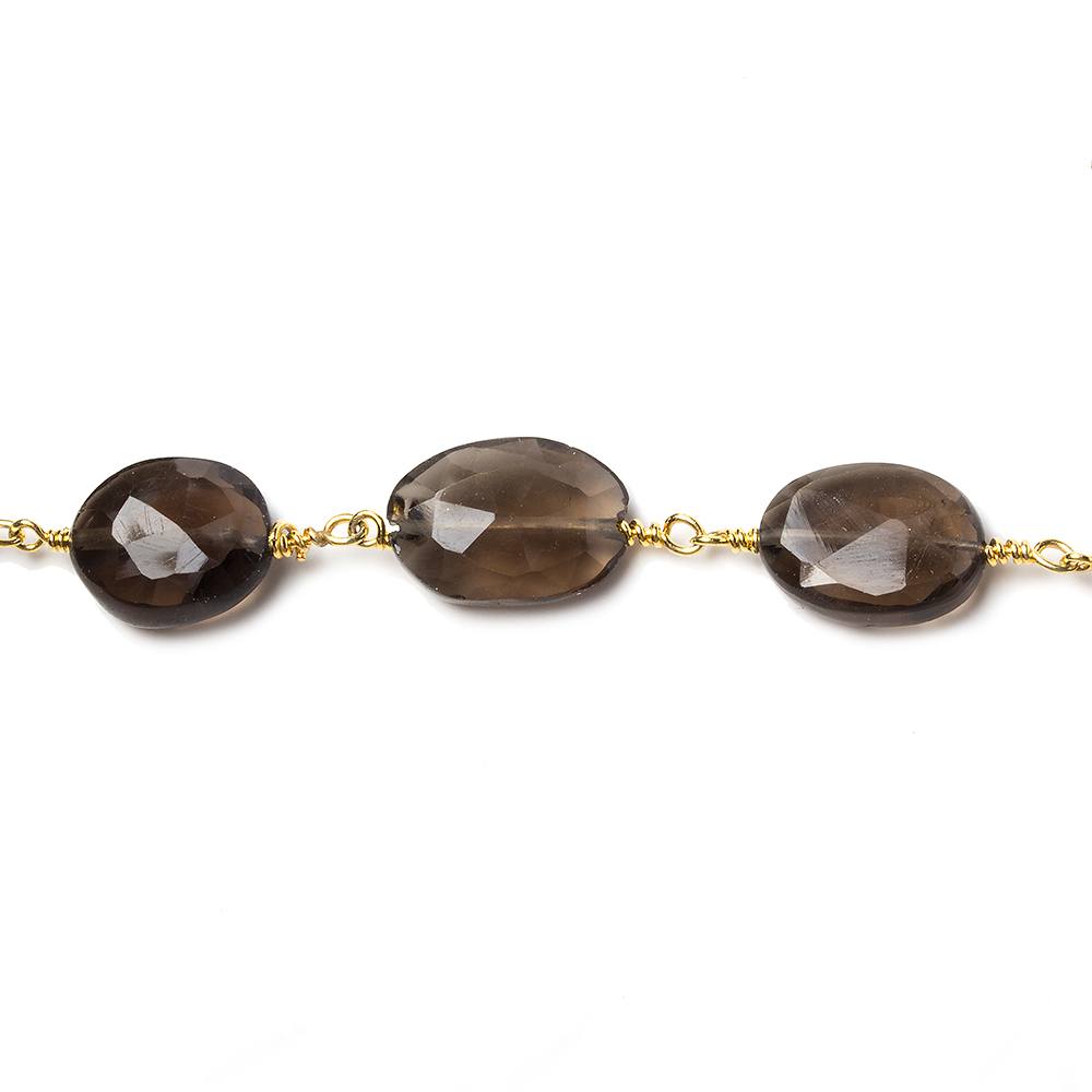 9x7-12x9mm Smoky Quartz faceted oval Gold Chain by the foot 17 pieces (ONLINE ORDER ONLY)