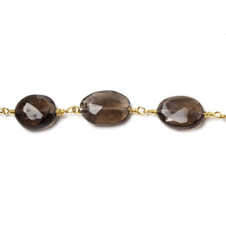 9x7-12x9mm Smoky Quartz faceted oval Gold Chain by the foot 17 pieces (ONLINE ORDER ONLY)