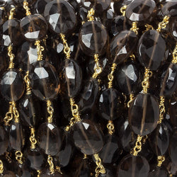 9x7-12x9mm Smoky Quartz faceted oval Gold Chain by the foot 17 pieces (ONLINE ORDER ONLY)