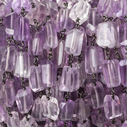 9x7mm Amethyst faceted nugget Black Gold plated .925 Silver Chain by the foot 22 pcs (ONLINE ORDER ONLY)