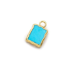 9x7mm Gold Leafed Synthetic Turquoise plain rectangle Pendant 1 focal bead (ONLINE ORDER ONLY)