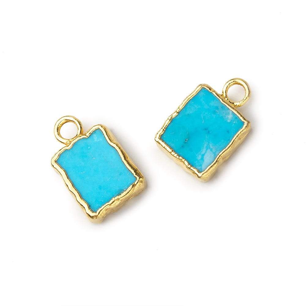 9x7mm Gold Leafed Synthetic Turquoise plain rectangle Pendant 1 focal bead (ONLINE ORDER ONLY)
