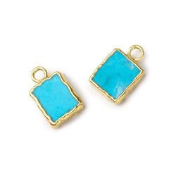 9x7mm Gold Leafed Synthetic Turquoise plain rectangle Pendant 1 focal bead (ONLINE ORDER ONLY)