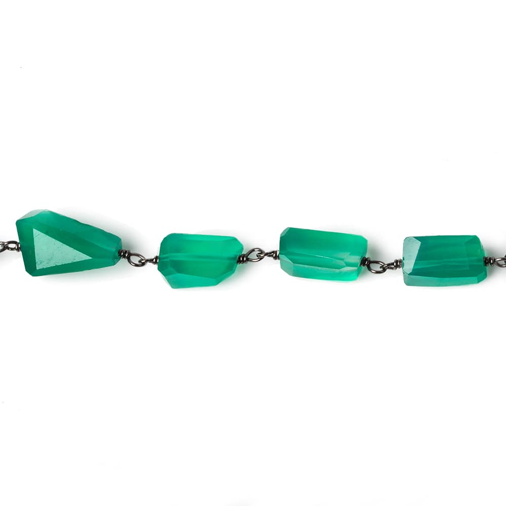 9x7mm Green Onyx faceted nugget Black Gold plated .925 Silver Chain by the foot 22 pcs (ONLINE ORDER ONLY)