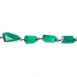 9x7mm Green Onyx faceted nugget Black Gold plated .925 Silver Chain by the foot 22 pcs (ONLINE ORDER ONLY)