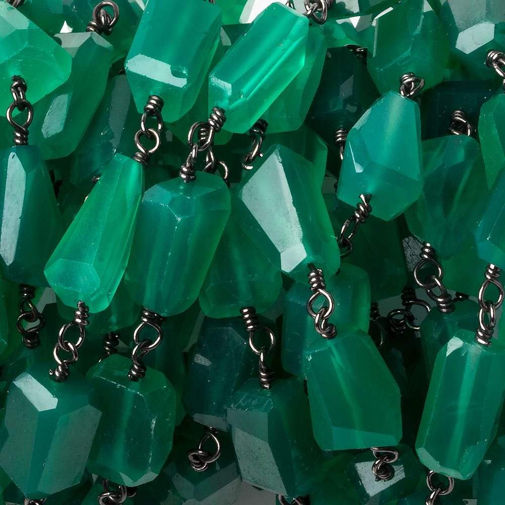 9x7mm Green Onyx faceted nugget Black Gold plated .925 Silver Chain by the foot 22 pcs (ONLINE ORDER ONLY)