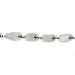 9x7mm Platinum Moonstone faceted nugget Black Gold plated .925 Silver Chain by the foot 22 pcs