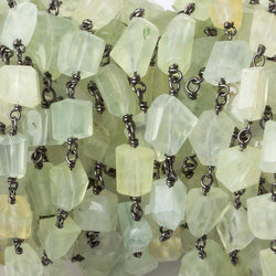 9x7mm Prehnite faceted nugget Black Gold plated .925 Silver Chain by the foot 22 pcs (ONLINE ORDER ONLY)