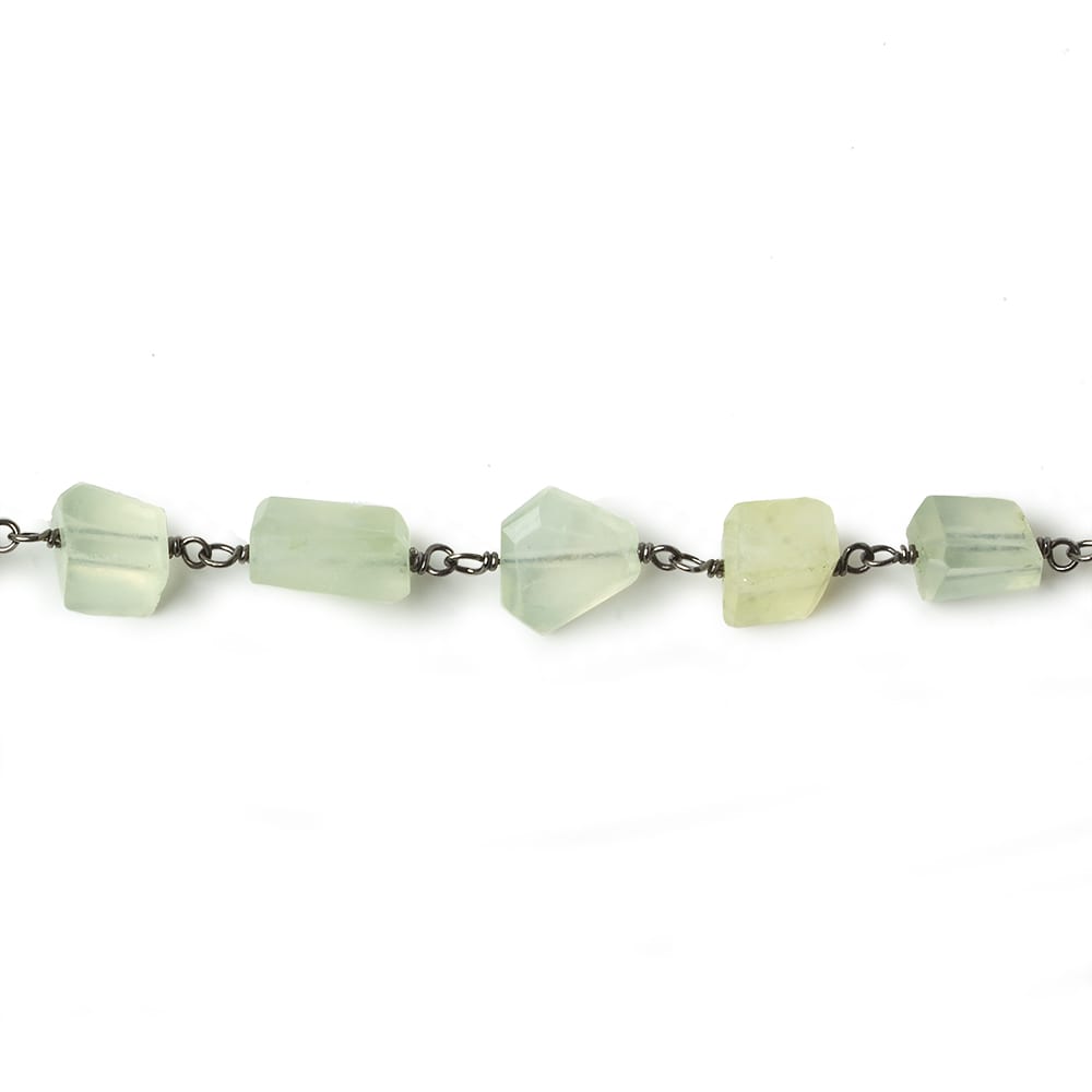 9x7mm Prehnite faceted nugget Black Gold plated .925 Silver Chain by the foot 22 pcs (ONLINE ORDER ONLY)