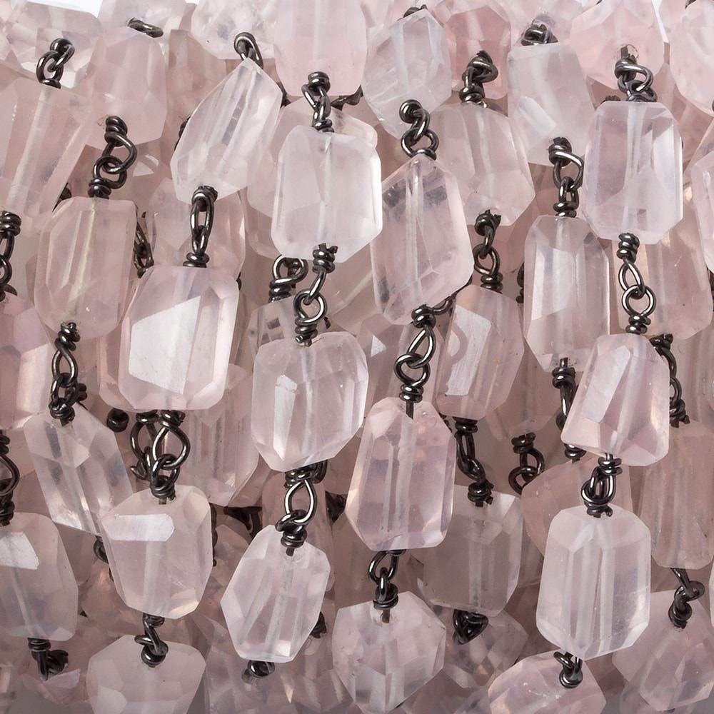 9x7mm Rose Quartz faceted nugget Black Gold plated .925 Silver Chain by the foot 22 pcs (ONLINE ORDER ONLY)