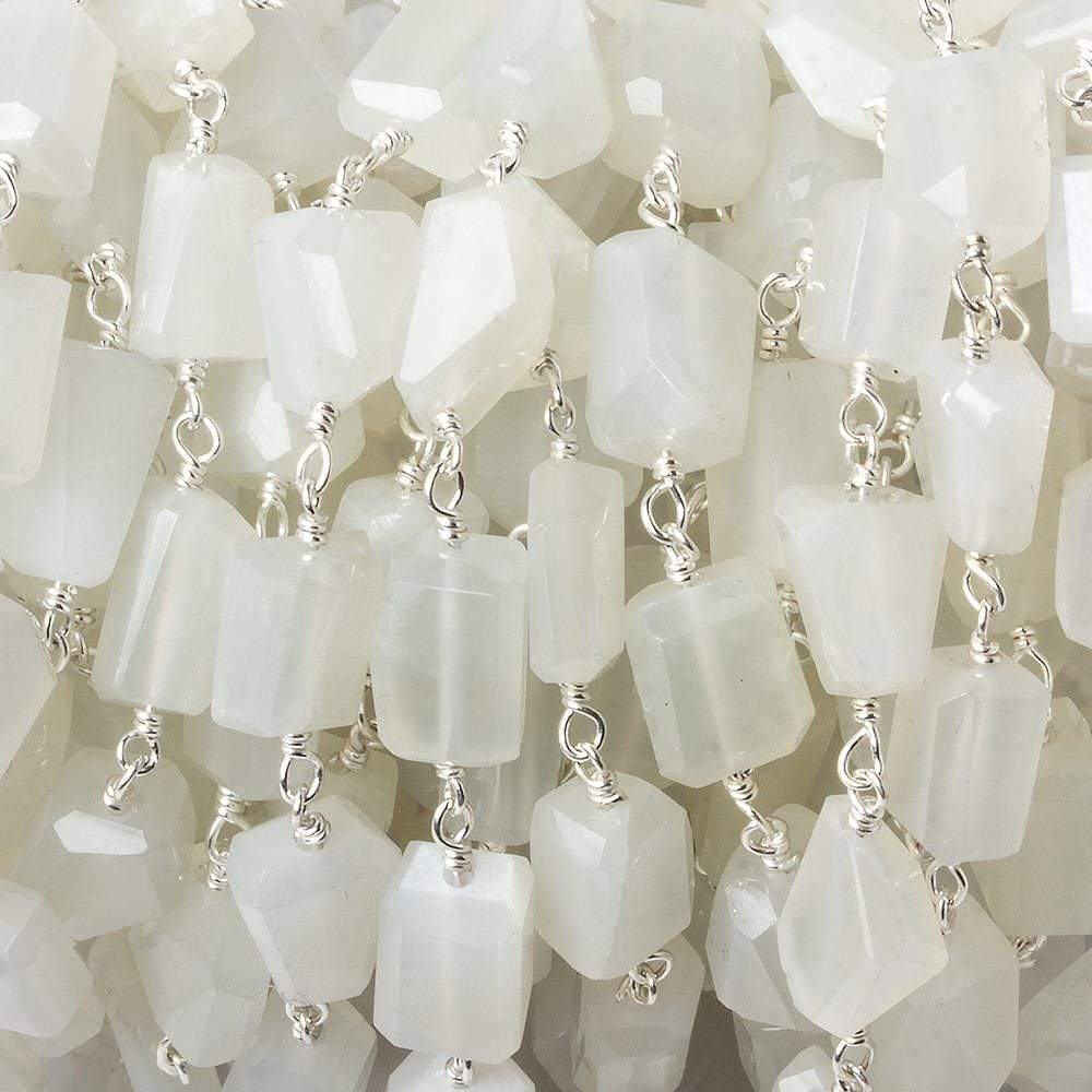 9x7mm White Moonstone faceted nugget .925 Silver Chain by the foot 22 pieces (ONLINE ORDER ONLY)