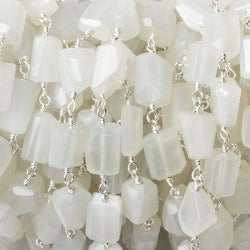 9x7mm White Moonstone faceted nugget .925 Silver Chain by the foot 22 pieces (ONLINE ORDER ONLY)