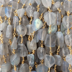 9x8-10x9mm Labradorite Plain Nuggets on Gold Plated Chain (ONLINE ORDER ONLY)