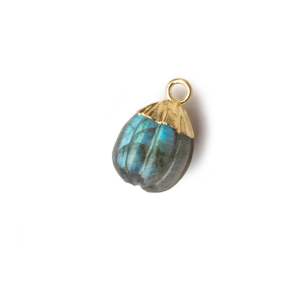 9x8mm Gold Leafed Labradorite Carved Melon focal bead Pendant sold as 1 piece (ONLINE ORDER ONLY)