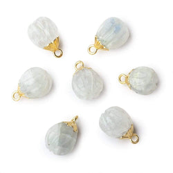 9x8mm Gold Leafed Rainbow Moonstone Carved Melon focal bead Pendant sold as 1 piece (ONLINE ORDER ONLY)