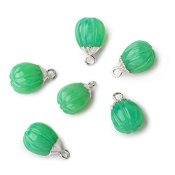 9x8mm Silver Leafed Green Onyx Carved Melon focal bead Pendant sold as 1 piece (ONLINE ORDER ONLY)